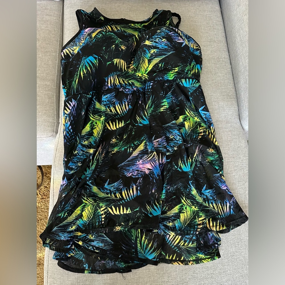 Torrid Black Swimdress with Neon Palm Print - Picture 2 of 12
